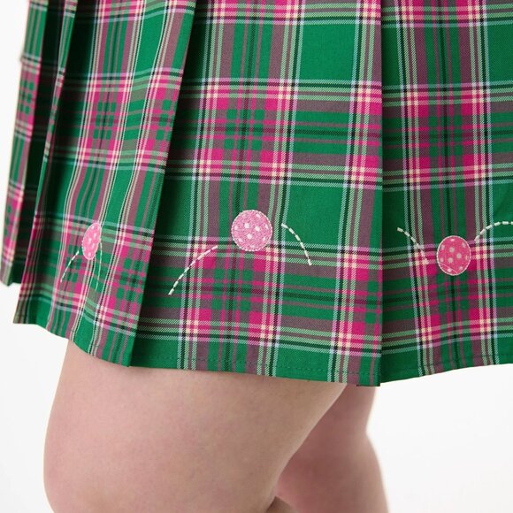 NWOT Unique Vintage/Smak Parlour Pink & Green Plaid Pickleball Pleated Skirt - Picture 4 of 4
